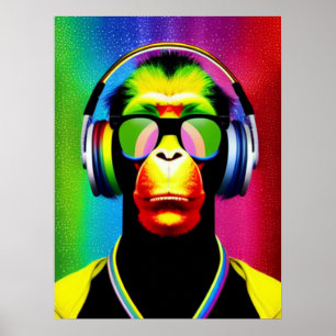 DJ Monkey Music Lover DJ Chimp Humour Poster