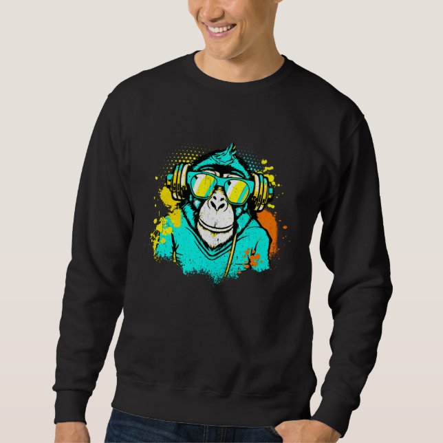 DJ Monkey Music Party Fun Sunglasses Dance Party M Sweatshirt (Front)