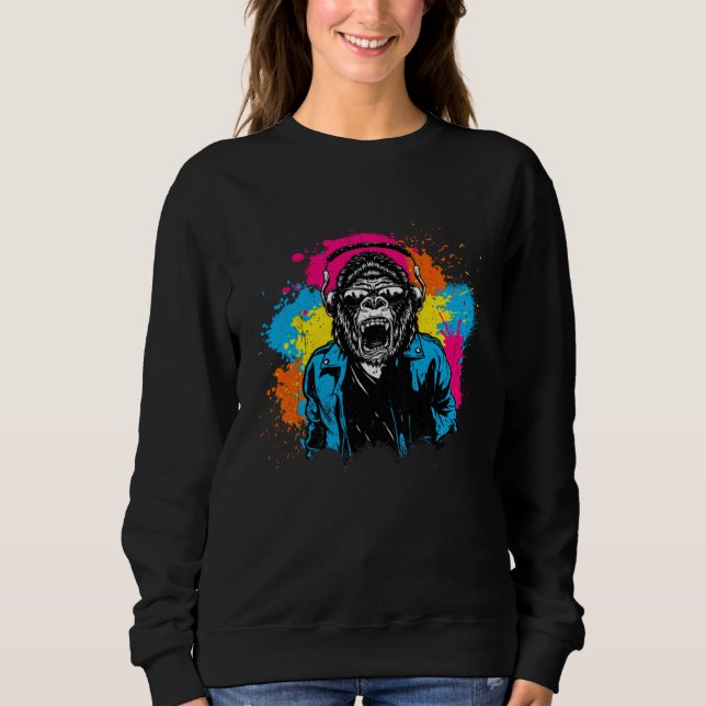 DJ Monkey Music Party Fun Sunglasses Dance Party M Sweatshirt (Front)