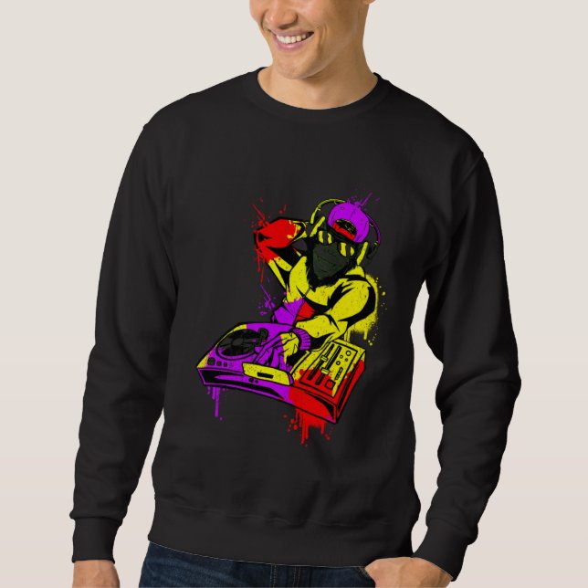 DJ Monkey Music Party Fun Sunglasses Monkey Headph Sweatshirt (Front)