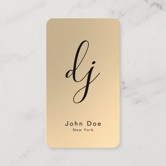 DJ Monogram Faux Gold Professional Elegant Modern Business Card (Front)