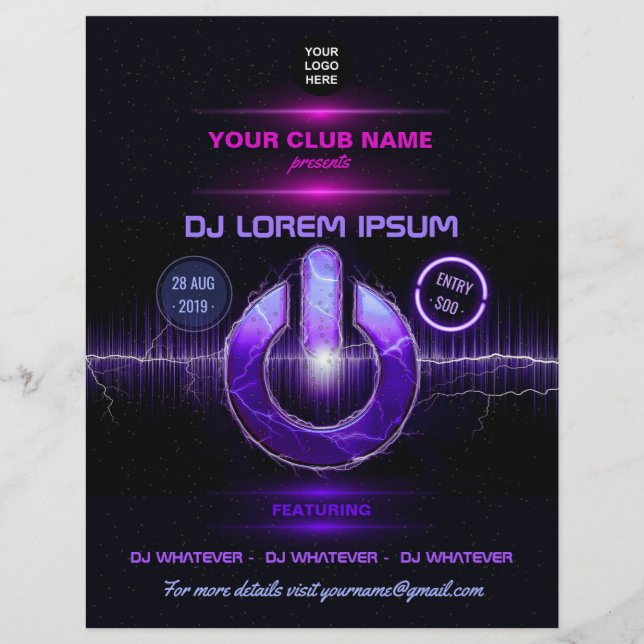 DJ Music and Dance Gig add photos and logo invite Flyer (Front)