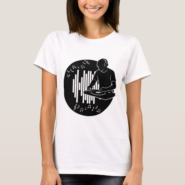 DJ Music Silhouette Black and White Art T-Shirt (Front)