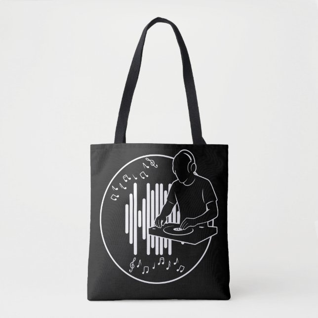 DJ Music Silhouette Black and White Art Tote Bag (Front)