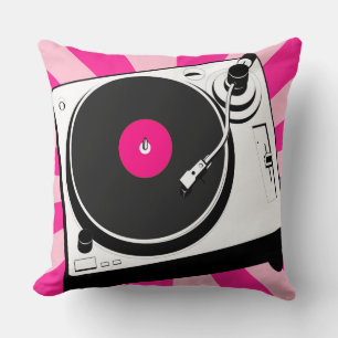 Dj music turntable disc jockey throw pillow pink