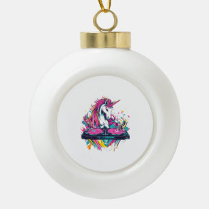 DJ Music Unicorn (1) Ceramic Ball Christmas Ornament