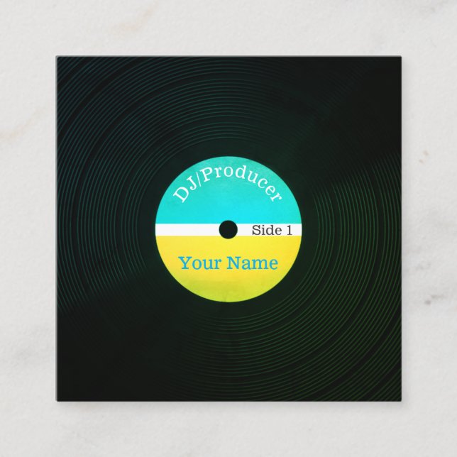 DJ musician production retro professional cover Square Business Card (Front)