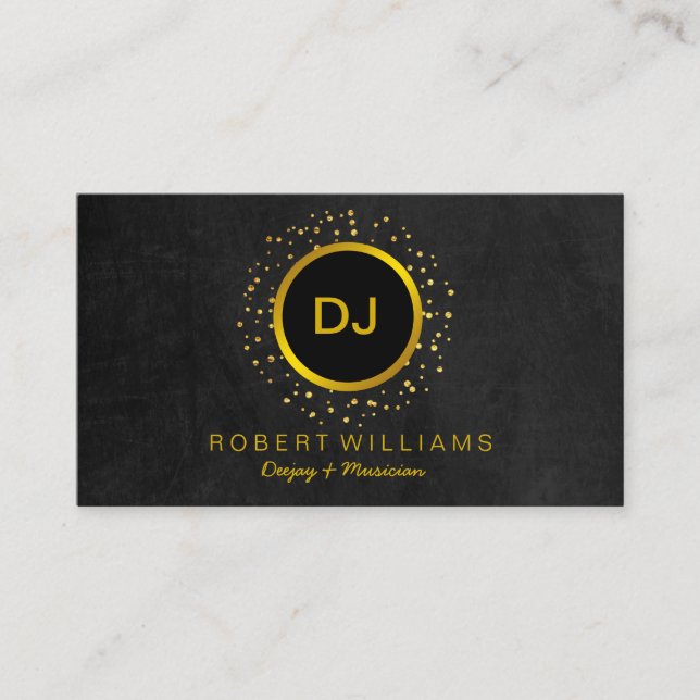 DJ Musician Professional Music Teacher Gold Black Business Card (Front)