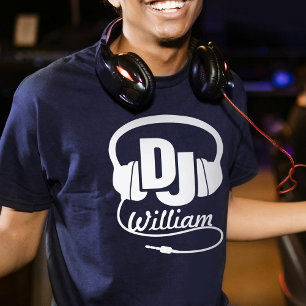 DJ name headphone white on dark graphic t-shirt