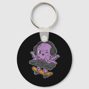 Dj Octopus Skate Retro Cartoon Key Ring
