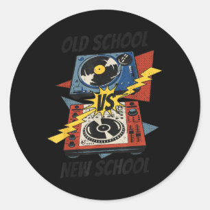 DJ Old vs New School Vinyl Turntable Compact Disc Classic Round Sticker