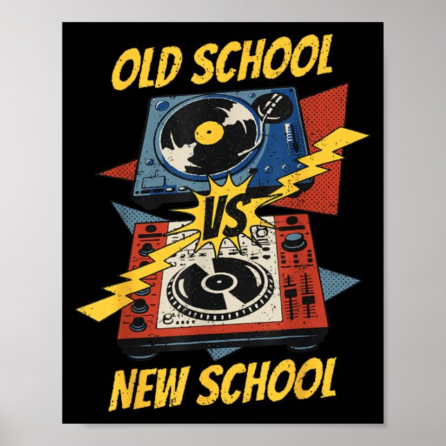 DJ Old vs New School Vinyl Turntable Compact Disc Poster (Front)