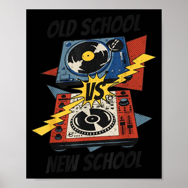 DJ Old vs New School Vinyl Turntable Compact Disc Poster (Front)