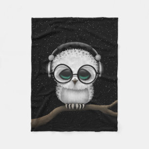 Dj Owl with Headphones, Glasses and Stars Fleece Blanket