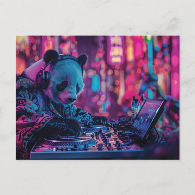 DJ Panda with headphones Postcard (Front)