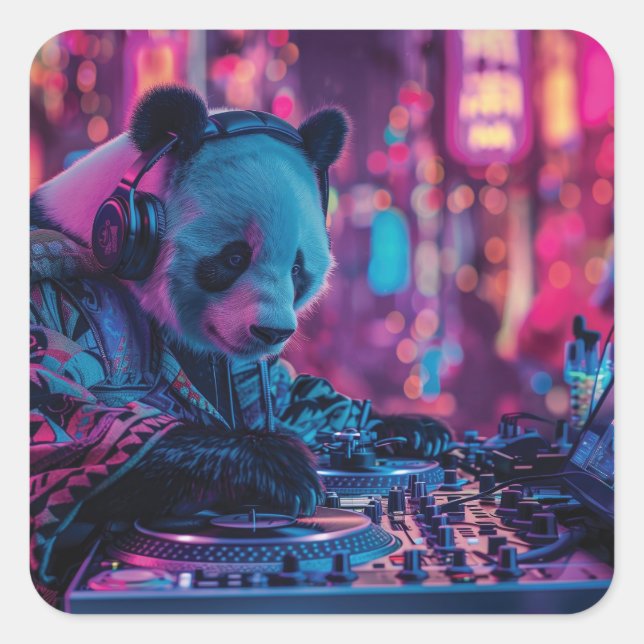 DJ Panda with headphones Square Sticker (Front)