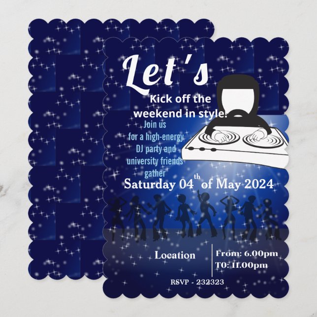 DJ party and university friends gather  Invitation (Front/Back)