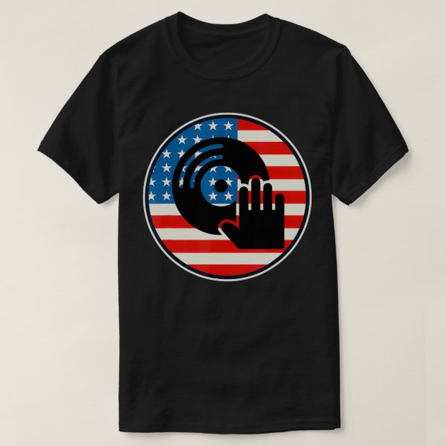 DJ Player Dad Disc Jockey US Flag 4th Of July Mens T-Shirt (Design Front)