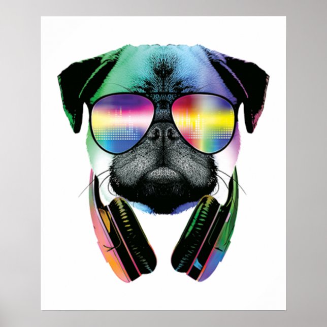 Dj Pug With Sunglasses And Headphones Music Poster (Front)
