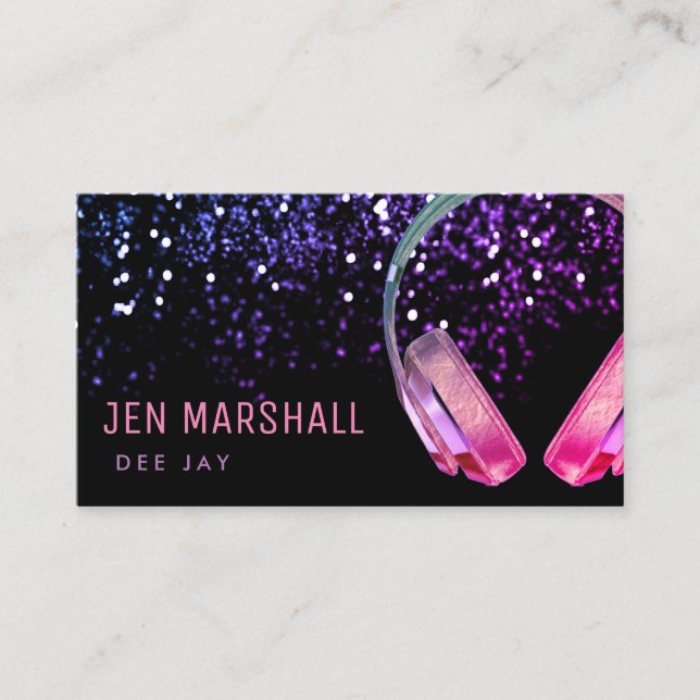 DJ purple pink music headphones Business Card (Front)
