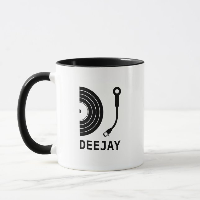 DJ record player logo cover customisable black Mug (Left)