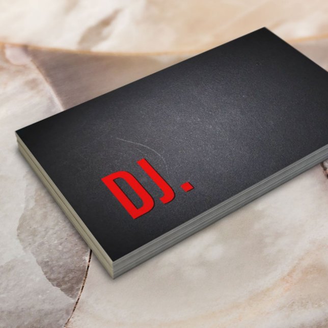 DJ Red Bold Text Elegant Dark Minimalist Business Card (Creator Uploaded)