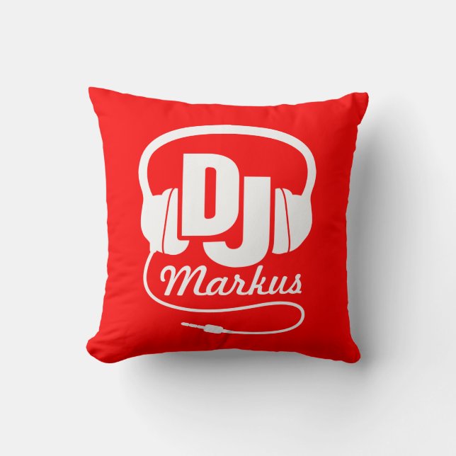 DJ red & white add your name pillow (Front)