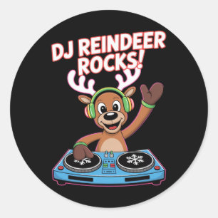 Dj Reindeer Rocks Christmas Dj Groove  Classic Round Sticker