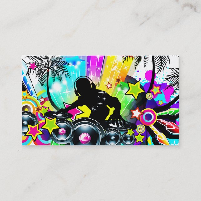 DJ Retro Colourful Tropical Template Business Card (Front)