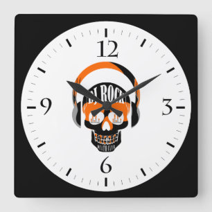 DJ rock skull death club music Square Wall Clock