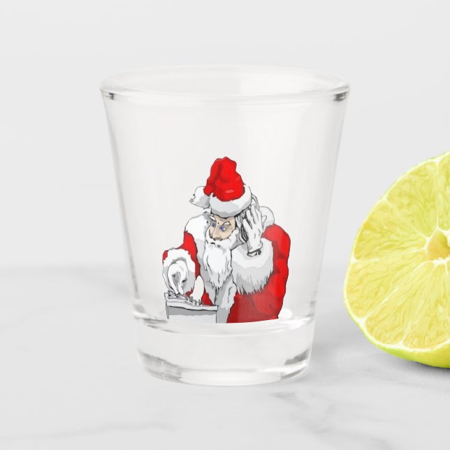 DJ Santa Claus Mixing The Christmas Party Track Shot Glass (Front)