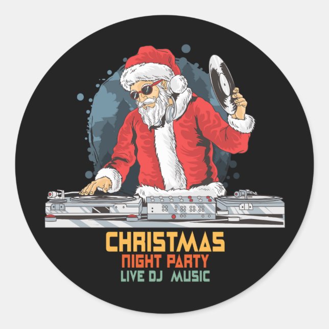 dj santa party club classic round sticker (Front)