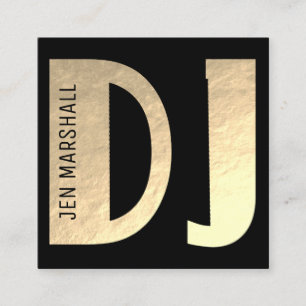DJ script on faux gold foil Square Business Card