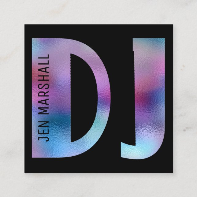 DJ script on faux holographic effect Square Business Card (Front)