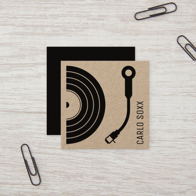 DJ sign as vinyl record plate retro kraft Square Business Card (Front/Back In Situ)