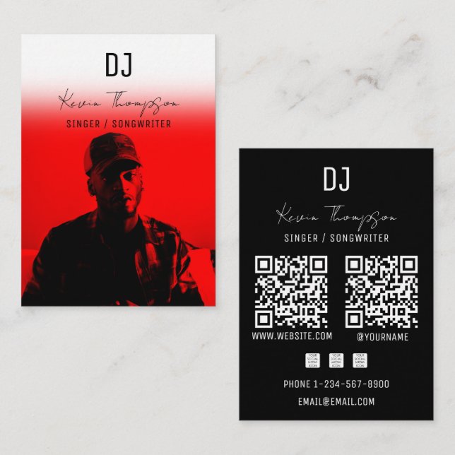 DJ Singer Songwriter Music 2 QR Code Professional  Business Card (Front/Back)