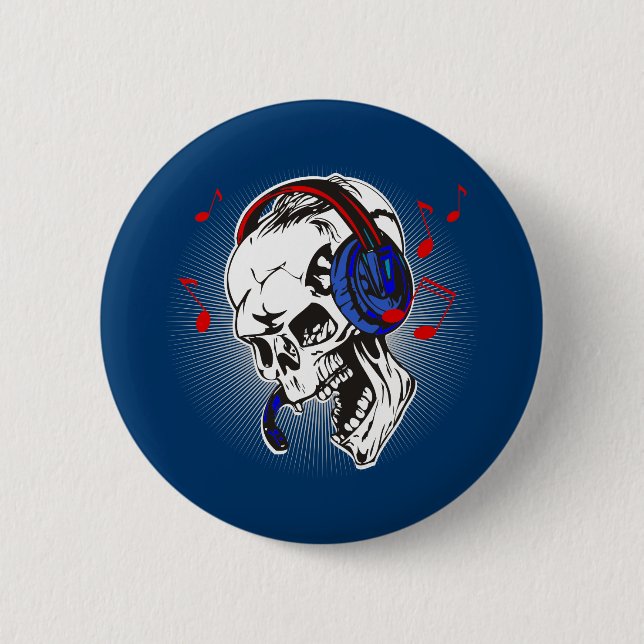 DJ Skull 6 Cm Round Badge (Front)