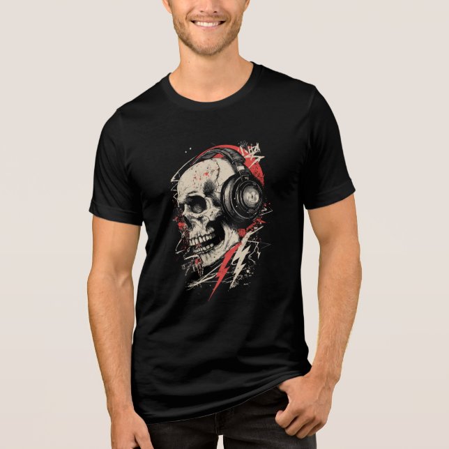 DJ Skull Headphones Lightning Music Electronic Got Tri-Blend Shirt (Front)