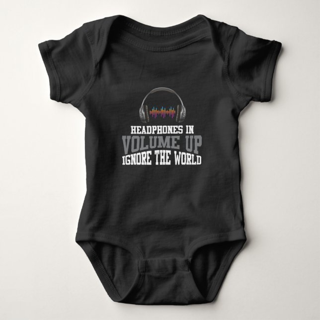 DJ Sound Headphones Volume up ignore World Music Baby Bodysuit (Front)