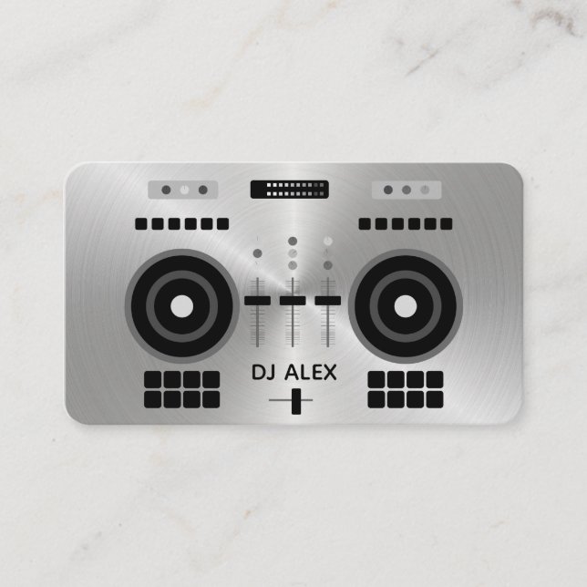 DJ Stainless Steel Metal Faux Modern Business Card (Front)