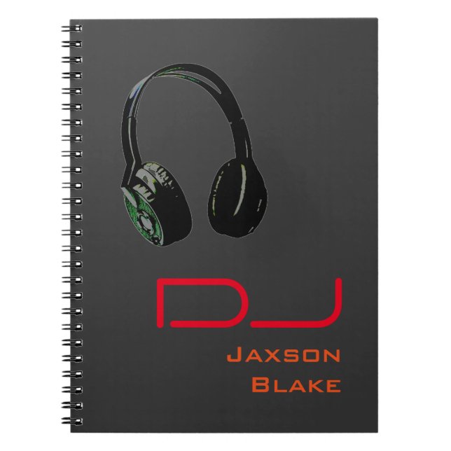 DJ Stylish Red Orange Grey Background Headphone Notebook (Front)