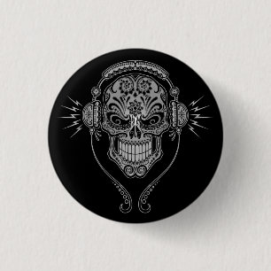 DJ Sugar Skull – Black 3 Cm Round Badge