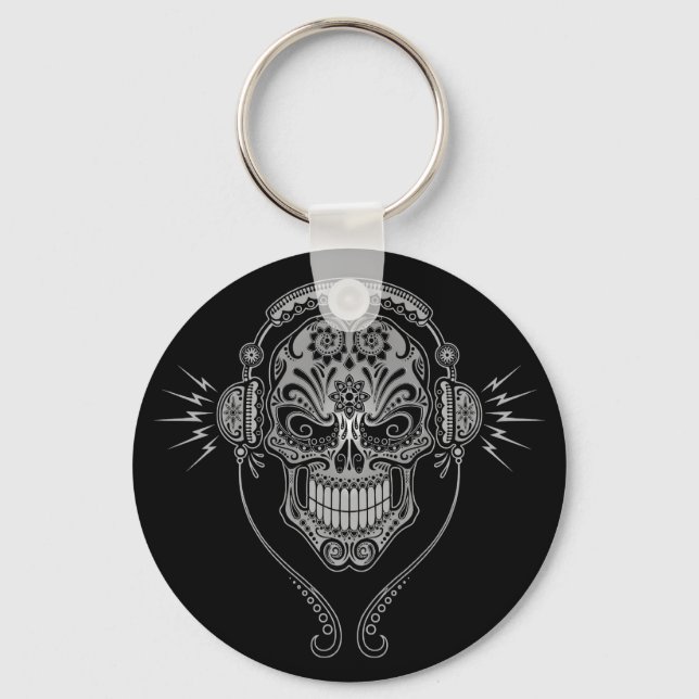 DJ Sugar Skull – Black Key Ring (Front)