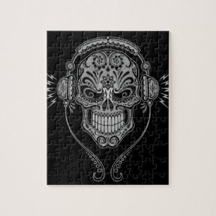 DJ Sugar Skull, dark Jigsaw Puzzle