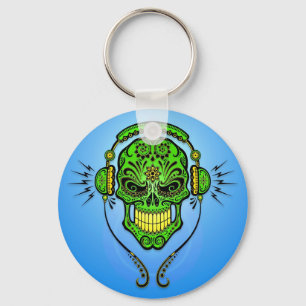 DJ Sugar Skull – Green and Blue Key Ring