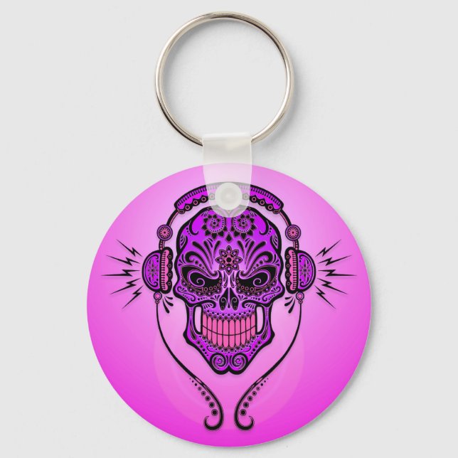 DJ Sugar Skull – Purple Key Ring (Front)