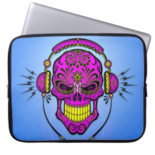 DJ Sugar Skull, purple on blue Laptop Sleeve