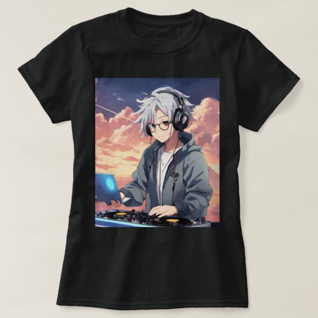 DJ t-shirt in typically features a sleek and (Design Front)