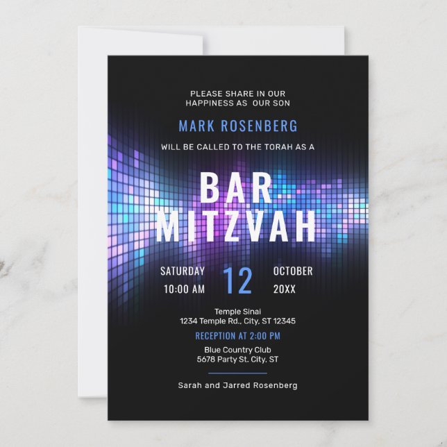 DJ Techno Dance Party Bar Mitzvah Invitation (Front)