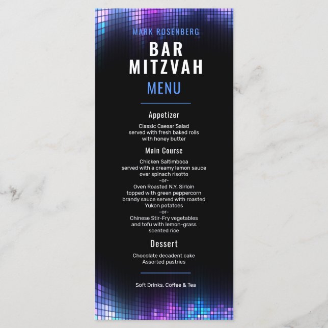 DJ Techno Dance Party Bar Mitzvah Menu (Front)